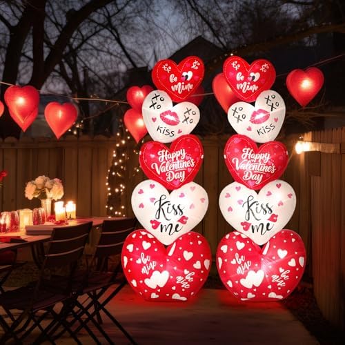 Fourluoo 2 Pcs 5.3ft Valentines Day Inflatable Heart Outdoor Yard Decoration Blow up Heart Yard Decor with LED Lights Romantic Sweet Hearts for Valentine's Day Party Indoor Garden Lawn Porch Decor - Image 7