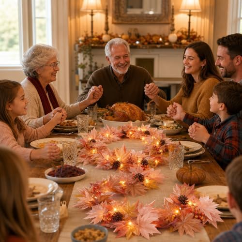 Fall Decorations for Home 9FT Fall Garlands with Lights Large Maple Leaves with Berries and Pinecones Plug in 50 Warm Incandescent Bulbs for Indoor Outdoor Autumn Halloween Harvest Decorations(2Packs) - Image 3