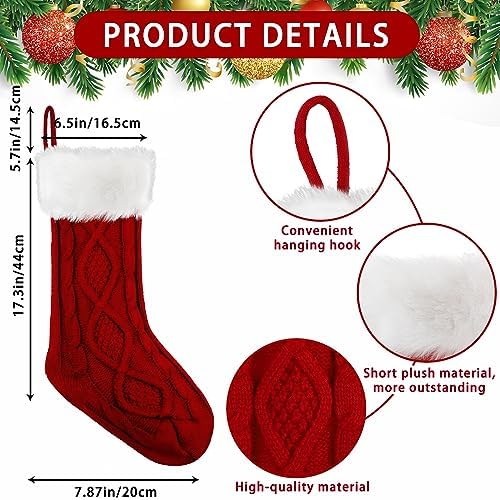 XIMISHOP 6Pcs Christmas Stocking,18”Large Cable Knitted Stocking with Tags - Image 3