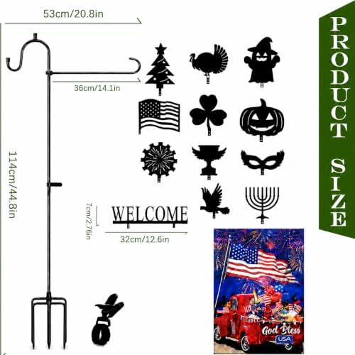 Garden Flag Stand Kit with Flag & 12 Seasonal Metal Decorations - Image 2