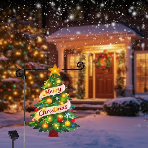 Lighted Christmas Garden Flag for Outside, Xmas Tree (Shape Christmas Tree, 28x40 Inch) - Image 7