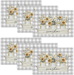 Sunflower Spring Placemats Set of 6, 12x18 Inch Summer Sunshine Flower Table Place Mat Floral Washable Non-Slip Heat Resistant Fabric Placement Mats for Dining Kitchen Indoor Outdoor Decor by UIAMT
