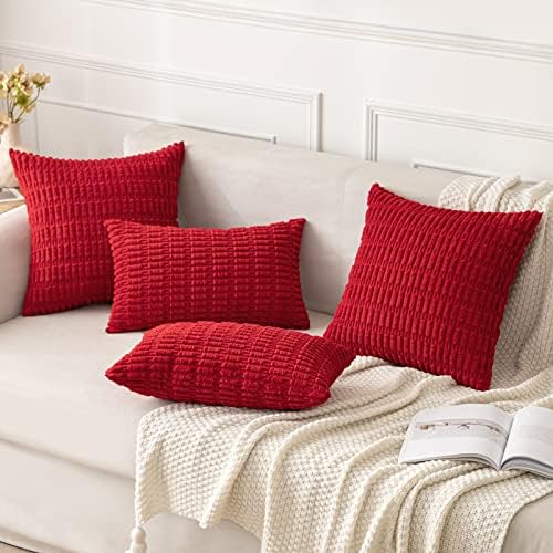 MIULEE Christmas Euro Sham Corduroy Decorative Throw Pillow Covers 22x22 Red Set of 2 - Image 4