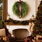24” Christmas Wreaths for Front Door, Norfolk Pine Wreath Bow Bells - Image 5