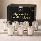 LETINE 24pcs Silver Votive Candle Holders – Glass Tea Light Candles Holder, Standard Votive Size for Regular Votive Candles – Bulk Candle Holder for Party Decoration, Bridal Shower, Holiday by LETINE