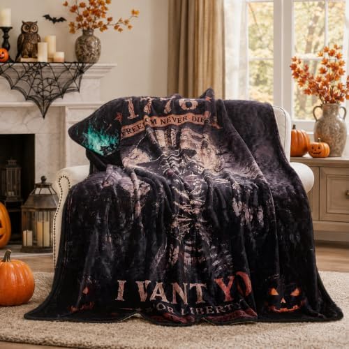 Halloween Blanket 50 x 60 in, Patriotic Skeleton 1776 Flannel Throw - Image 2