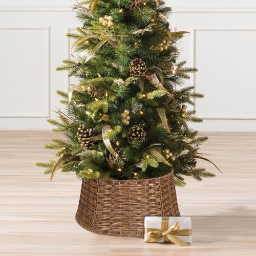 Blissun Christmas Tree Collar, Plastic Rattan Xmas Tree Ring, Round Farmhouse Christmas Tree Collar, Christmas Tree Skirt for Artificial Christmas Trees Decoration, Brown - Image 5
