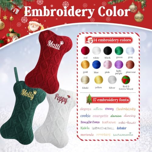 Personalized Dog Christmas Stockings,Custom Embroidered Pet Name & Bone Shape Stocking for Pet,Classic Cable Knit 15.7” Large Dog Stocking for Fireplace Holiday Decor Gifts(6 Pack) - Image 5
