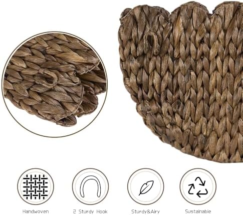 Hanging Wall Basket, Handwoven Water Hyacinth Scalloped Basket, Decorative Wall Organizer and Planter for Entryway Mail Plants Bathroom, 16" D x 10" W x 7" H,Coffee - Image 4