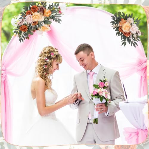 2 Pcs Fall Arch Flowers Swag Burnt Orange Rust Rose Garland Decor - Image 2