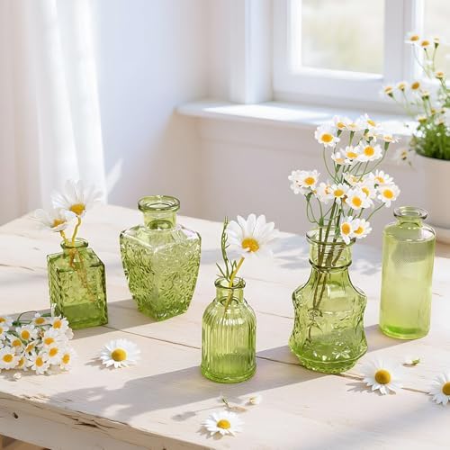 Embossed Bud Vases Set of 24, Vintage Flower Vase Green Glass Mini Vases for Centerpieces, Decorative Small Vase Bulk for Flowers, Wedding Table Decorations, Party, Baby Shower, Home Decor, - Image 3