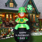 6 FT St. Patrick's Day Inflatable Leprechaun, Blow up Leprechaun Sits on Cornucopia Outdoor Decoration with LED Lights, for Yard Garden Lawn Front Door Holiday Decor (6FT Leprechaun on Cornucopia) by FARONZE