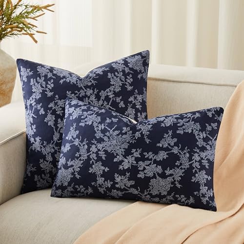 100% Cotton French Pastoral Throw Pillow Covers Set of 2, 24x24 Inch Background/Blue Farmhouse Decorative Cushion Covers for Sofa Bed Living Room Home Decor - Image 4