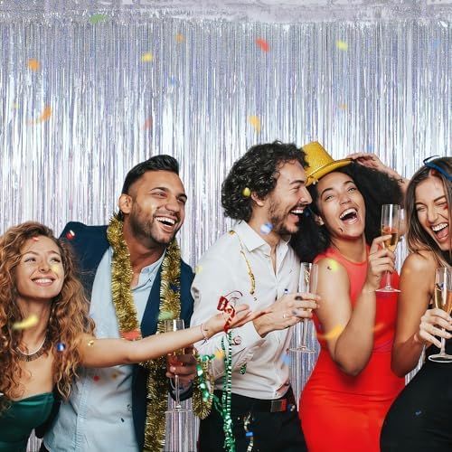 ZATAYE 12 Pack Glitter Silver New Years Eve Foil Curtain Decorations - Image 7
