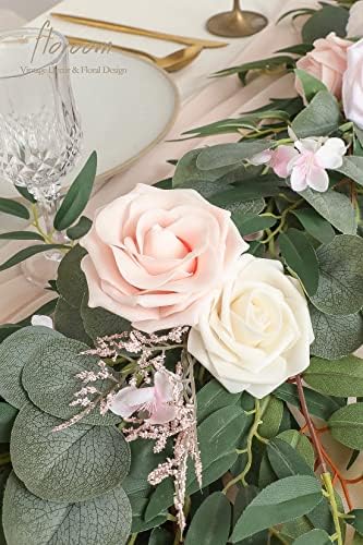 Floroom 6ft Artificial Eucalyptus Garland with Flowers Fake Greenery Faux Floral Vine Garland for Table Decor Wedding Centerpieces Bridal Shower Party Decorations, Blush & Cream - Image 5