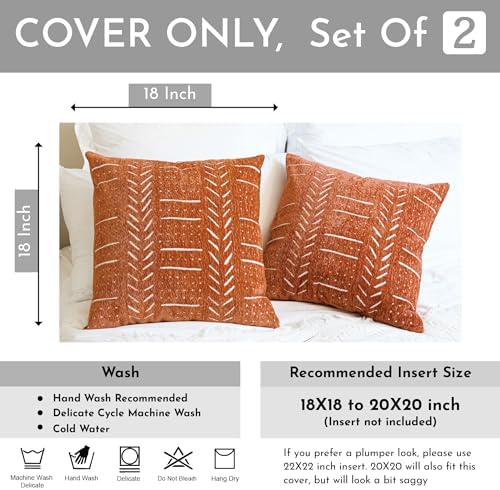 BlissBlush Decorative Throw Pillow Covers 18X18 Set of 2, Brick Red Terracotta Boho Farmhouse Cushion Cover, Cozy Soft Accent Pillowcase for Couch Sofa Bed Living Room Home Décor - Image 3