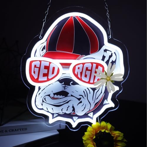 Funny Gaming Bulldog LED Neon Sign，Football Team Light Up Sign for College Room Wall Decor, Sports Fans Gifts for Men Boyfriend Alumni, Game Day Tailgate Bar Neon Lamp, Hanging Night Light by AcrossoceLEDNeonSign