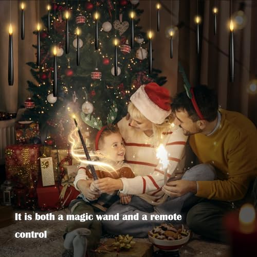 kakoya Flameless Floating Candles with Wand，20 Pcs Magic LED Hanging Taper Candles，Flickering Battery Operated Taper Candle with Wand Remote for Halloween Decorations Best Gift(Black) - Image 3