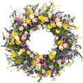 LLZLL Spring Wreath 22 inch Indoor Summer Wreaths Artificial Spring Wreaths for Front Door, Tulip Wreath with Daisy and Lavender for Home Holiday Decor by LLZLL