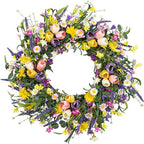 LLZLL Spring Wreath 22 inch Indoor Summer Wreaths Artificial Spring Wreaths for Front Door, Tulip Wreath with Daisy and Lavender for Home Holiday Decor by LLZLL