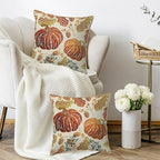 Fall Velvet Pillow Covers 20x20 Set of 2, Burnt Orange Cream Pumpkin Autumn Leaf Vintage Harvest Thanksgiving Seasonal Print Decorative Throw Pillowcases Farmhouse Cushion Cases Couch Sofa Bed Decor - Image 3