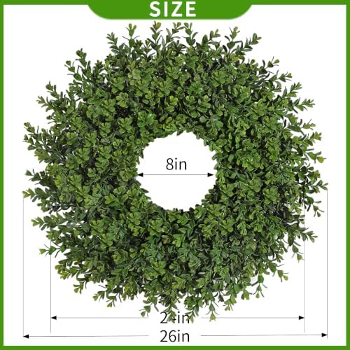 26" Artificial Boxwood Wreath for Front Door,Faux Plant Wreath Spring Decor - Image 4