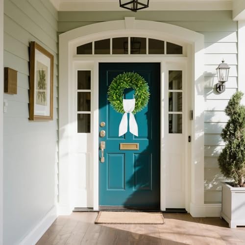 20''Boxwood Wreaths for Front Door,Artificial Spring Summer Wreath,Boxwood Wreaths with Sash,All Seasons Wreath for Farmhouse,Wedding,St Patrick's Day Decoration,Indoor & Outdoor - Image 7