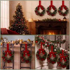 6 Pack Small Christmas Velvet Cabinets Wreaths with Ribbon Bell - Image 3