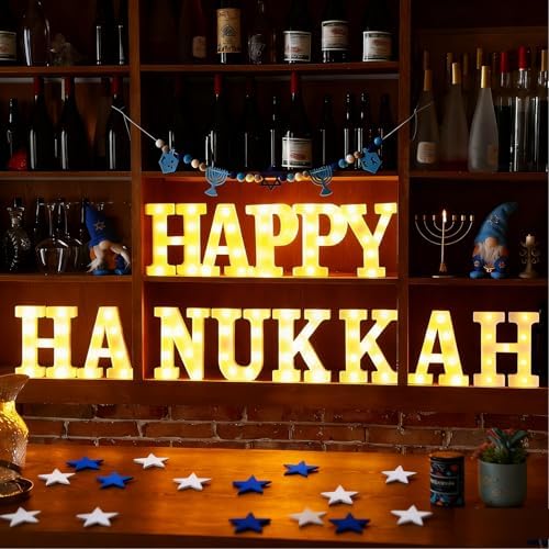Aurelema 13 Pcs Hanukkah Decorations Happy Hanukkah LED Letter Lights Sign - Image 2