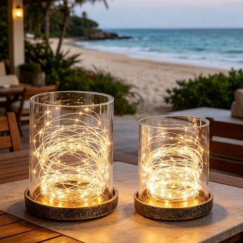 Set of 2 Glass Hurricane Candle Holder with Cast Iron Base in Antique Gold for Pillar, Candlstick Holders, Farmhouse, Shabby Chic for Mantel, Tabletop, Centerpiece, Entryways - Image 4