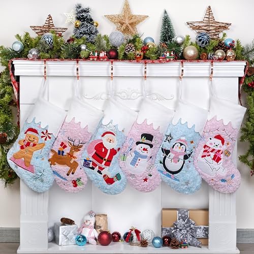 BHD BEAUTY Christmas Stocking Fluffy Pink and Blue Soft Faux Fur for Family Decorations Hanging Ornament for Xmas Holiday Party 6 Pack by bhdbeauty