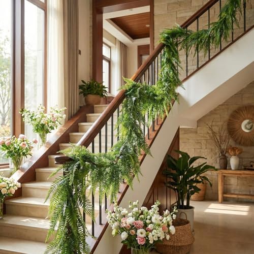 Yinder 4 Pack 6ft Boston Fern Garland, Artificial Hanging Greenery Vines - Image 6