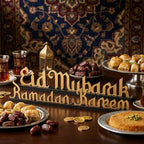 Amyhill 4 Pcs Eid Mubarak Ramadan Kareem Table Decor Ramadan Mubarak Letter Wooden Tabletop Centerpiece Islamic Decoration Sign for Home Office Party Decorations - Image 3