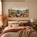 WAXWHELK Truck Fall Canvas Wall Art, Rustic Farmhouse Painting Pictures Autumn Thanksgiving Artwork, Vintage Blue Farm Fresh Truck Pumpkins and Flowers Home Decor for Living Room (30"x60") - Image 4