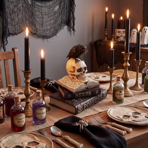 Canchiing Halloween Witch Spellbook Decor Skull Raven Mantel Tabletop Decor - Image 4