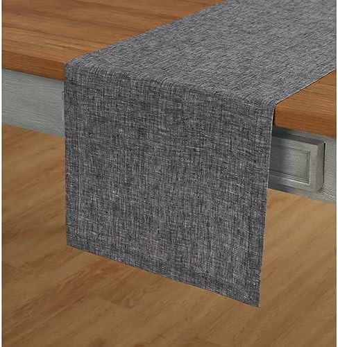 Solino Home 100% Pure Linen Table Runner Black Woven, Athena 14 x 48 in - Image 2