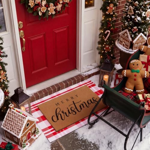 Moucuny 2 Pcs Christmas Front Door Mat Outdoor, Merry Christmas, Non Slip - Image 5