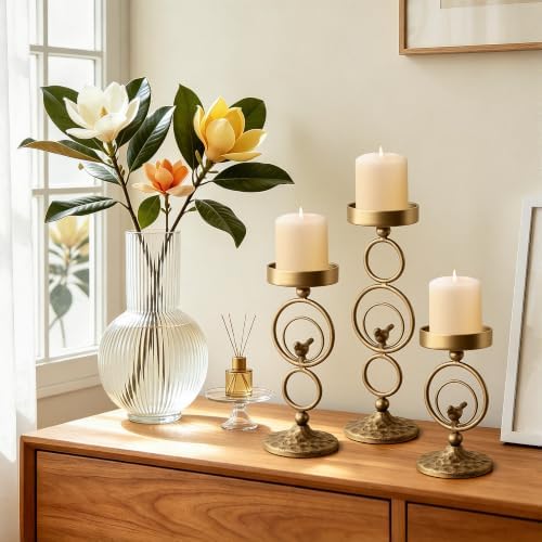 Brass Candle Holders for Pillar Candles Set of 3 - Image 7