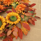 Waipfaru Fall Wreaths for Front Door,22 inch Autumn Sunflower Wreath,Fall Indoor Outdoor Decor with Maple Leaf,Thanksgiving Halloween Decorations for Home, Porch Decor - Image 4