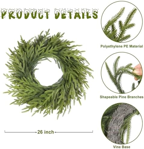 26 Inch Realistic Christmas Wreath, Soft Bendable Christmas Wreaths for Front Door,Winter Wreaths for Front Door, Outdoor Christmas Wreath for Wall Windows,Christmas Thanksgiving Decorations Indoor - Image 4