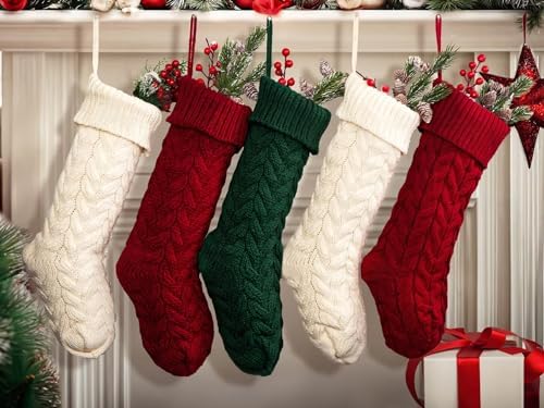 Fesciory 18 Inch Christmas Stockings, 5 Pack Large Cable Knit Xmas Decor - Image 4