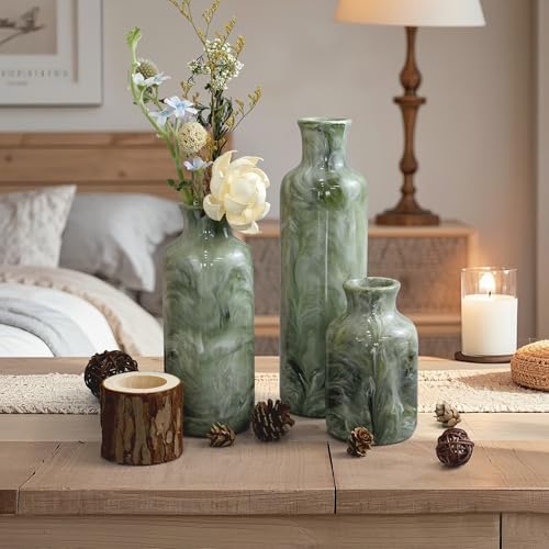 YMXYJM Resin 3 Piece Decorative Vase Set, Sage Green Farmhouse Home Decor - Image 2