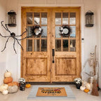 Halloween Welcome Door Mat Combo Set, Spider Web Coco Coir Doormat -3'x5' Black and White Striped Rug, Autumn Front Porch Entryway Decor Floor Mat - Image 2