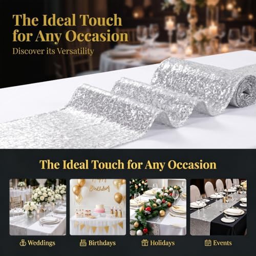 ShinyBeauty Silver Sequin Table Runner 10 Pack, 12x108 for Wedding Party - Image 6