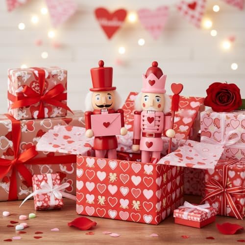 Kathfly 2 Pcs Valentine's Day Nutcracker 10 Inch Wooden Pink Red King and Heart Letter Nutcracker Figures for Valentine's Day Mantle Desktop Table Display Decoration - Image 5