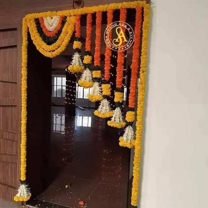 Divyakosh Marigold Flower Full Door Decoration for 3 FT Door | Decoration Items for Home, Main Door, Mandir,Event,Party|Thoranam for Entrance Door, Torans,Banderwal for Home Door |41 Inches - Image 6