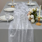 Snowkingdom 6 Pcs 10 FT Silver White Cheesecloth Table Runner Sheer Chiffon Gauze Runner, Sequin Glitter Silver Table Decoration Centerpieces for Wedding Birthday Christmas Bridal Baby Shower by Snowkingdom