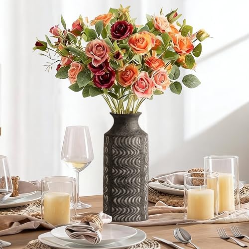 Black Ceramic Vase, 11 Inch Tall Vintage Flower Vase for Decor - Image 4