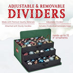 HOLDN’ STORAGE Christmas Ornament Storage Box with Dividers, Holds Up to 72 Ornaments (4 Inches), Large Organizer with 3 Stackable Trays - Green - Image 7