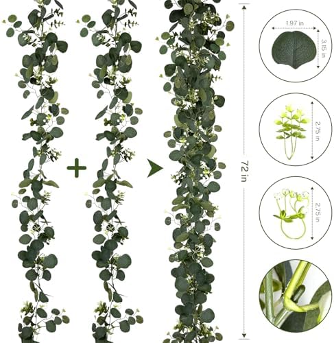 Eucalyptus Garland, 8Pcs 6FT Green Flower Garland Decor, Spring Summer Artificial Faux Eucalyptus Leaves Greenery Vines for Table Runner Wedding Arches Mantle Centerpieces Backdrop Decorations - Image 2